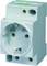 'Schuko socket with KEMA-KEUR certification, with earthing symbol on top, mounted in a white housing.'
