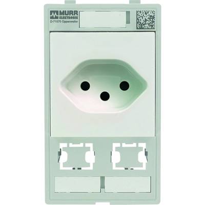 White socket cover from Murr Elektronik with contours for two separate sockets, QR code and company branding at the top.