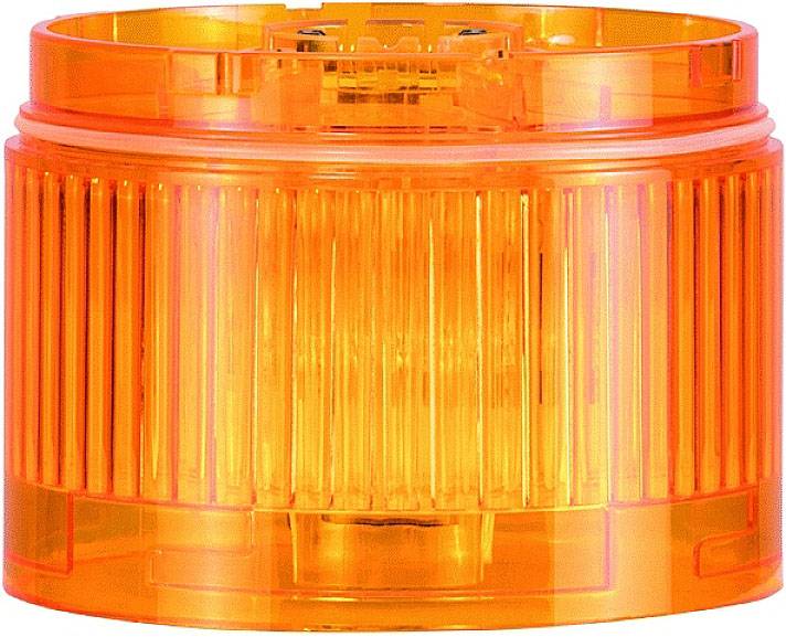 An orange warning light with a transparent housing, typical for safety applications, illuminates.