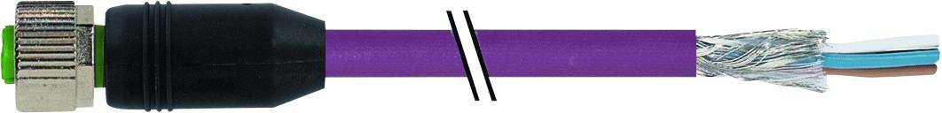 A cut-through violet cable plug, revealing the inner cable weave and various protective layers.