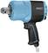 A blue and black pneumatic impact wrench with an ergonomic handle and metal connection, suitable for workshop applications.