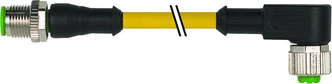 Angled yellow connection cable with plugs at both ends, suitable for industrial machine connections.