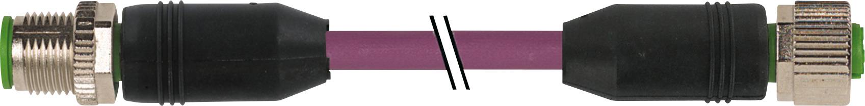 Two connectors, one female and one male, connected by a cable. The female connector has a metal ring, and the male connector has gears.