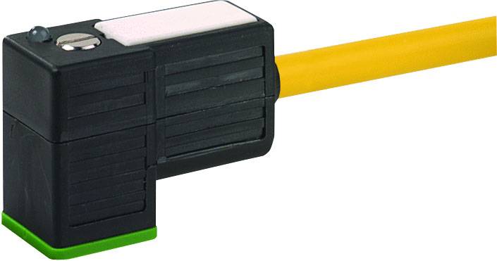 A black sensor with a green base and yellow cable, rectangular in shape, suitable for industrial applications for object detection.