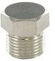 Metallic hexagonal-headed plug with thread, used for sealing pipe ends.