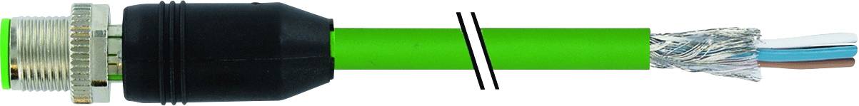 Green Industrial Ethernet Cable with exposed conductors and shielding on one side. Suitable for robust network connections.