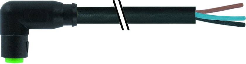 A black angular plug with three protruding wires: brown, blue and green with a yellow line.