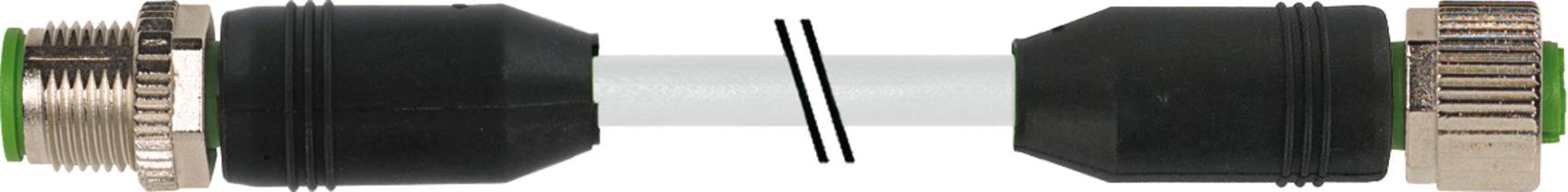 Two black connectors with metallic elements at their ends are connected by a short, thin cable.