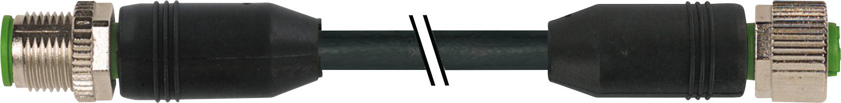 Two black connector parts with a ribbed metal ring on the left and a metal plug on the right, connected by a black cable.