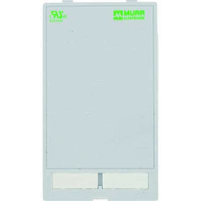 Grey electronic control box with green labelling and two switches at the bottom. 'Murr Elektronik' logo in the top right corner.