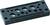 Rectangular black metal plate with multiple round openings of varying sizes, likely used as a mounting or fixing element.