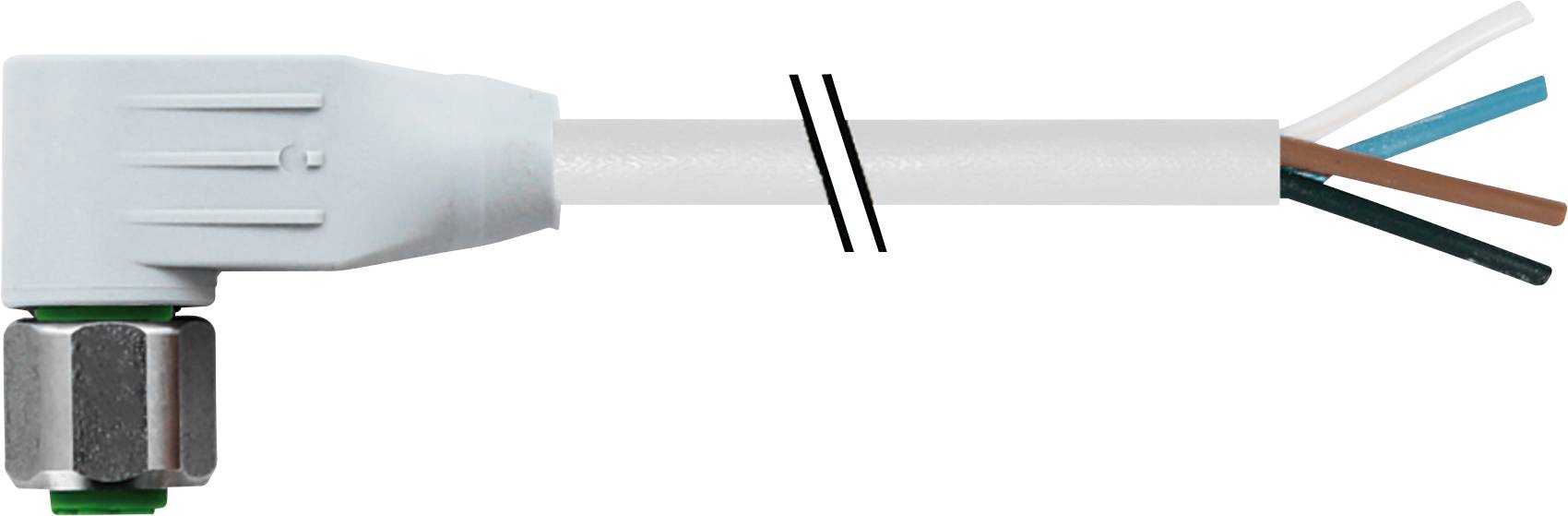 A white coupling plug with exposed cable ends in various colours, suitable for electrical connections.