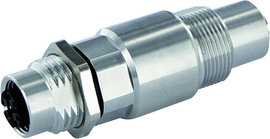 Metallic M12 threaded connector, suitable for industrial applications and robust connections.