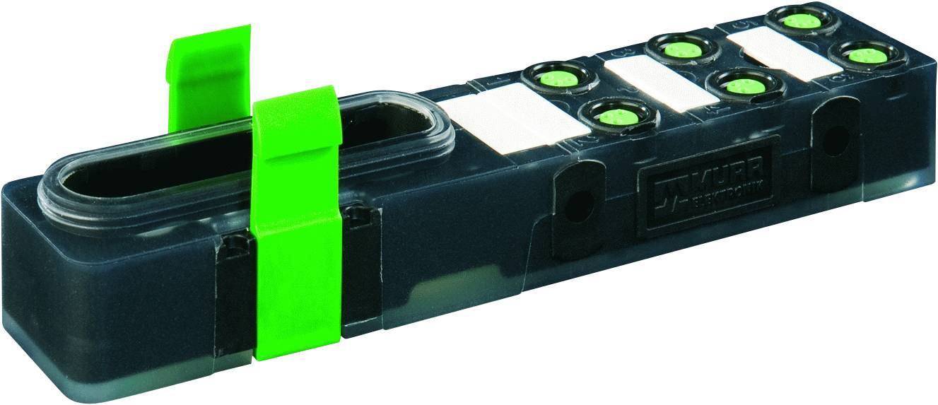 'Fixing magazine with green clips and plugs, ready for installation.'