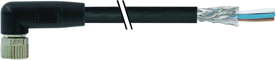 A black, angled cable with exposed, coloured wires at the end and a screw connection.