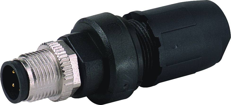 'M8 connector, cylindrical design, 4-pole, black casing, for industrial applications in automation technology.'