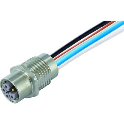 'A metal plug with multiple coloured cables (black, red, white, blue) extending from it.'