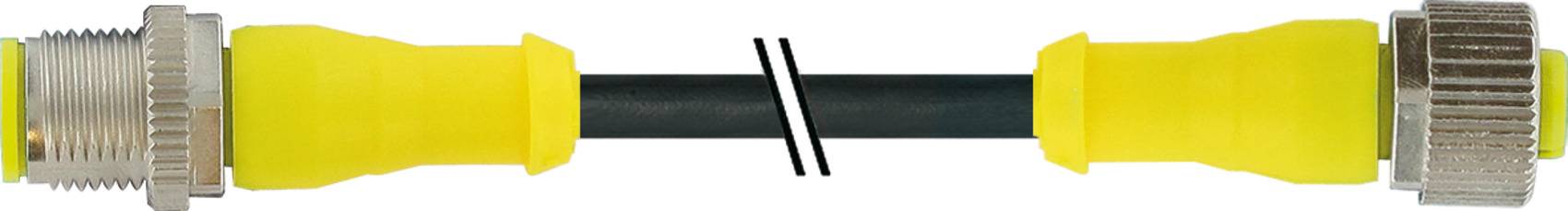 Yellow cable with two connector plugs at the ends, separated in the middle by a black stripe indicating a division.