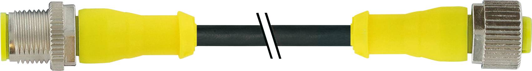 Two yellow electrical connectors with a black cable in the middle, which can be joined together.