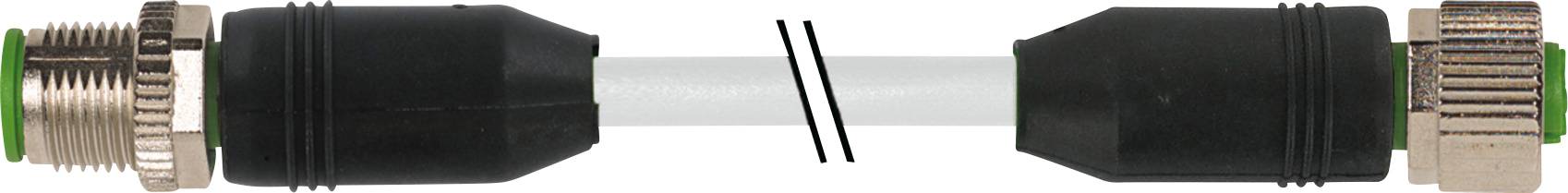 'Cable connection with two cable ends, connected via metallic plug connectors. Both ends have black, cylindrical covers.'