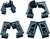 Four black plastic clips in various shapes and in an open position, suitable for holding and securing pipes.