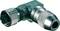 Metallic, right-angled connector with a knurled grip and plastic housing, suitable for industrial applications.