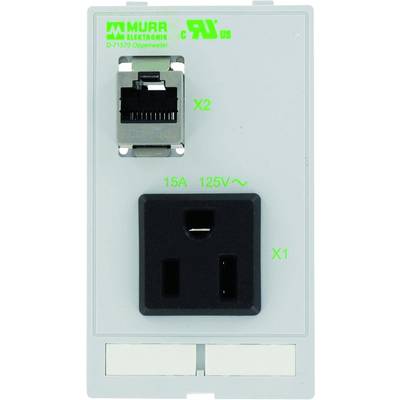 Network socket with green printing: at the top an Ethernet connection labelled 'X2', below a socket '15A 125V~', labelled 'X1'.
