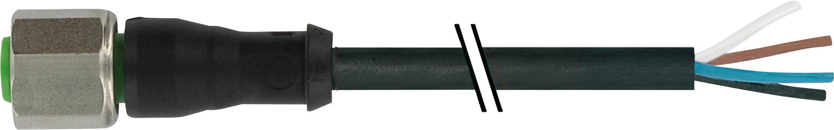 Black cable with a metal plug and multiple protruding, differently coloured wires, including blue and brown wire.