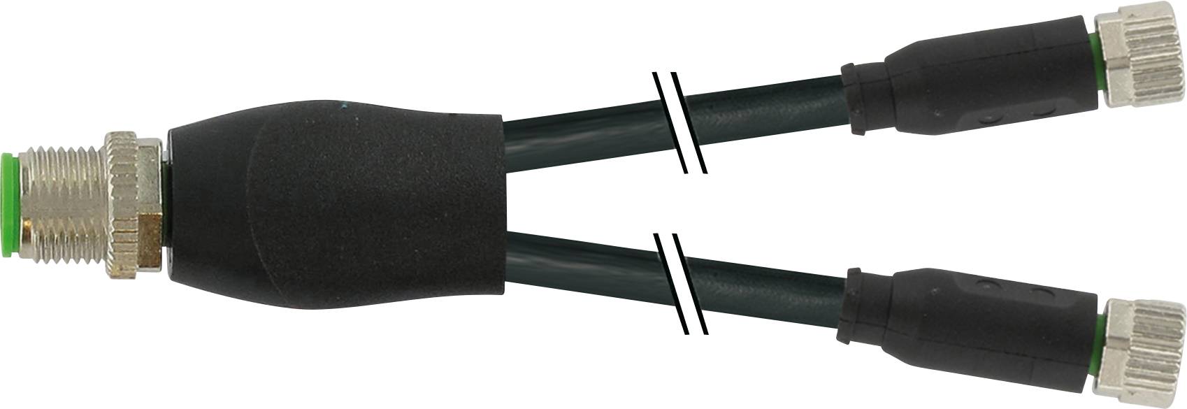 Adapter cable with a male connector that splits into two female connectors, suitable for industrial applications.