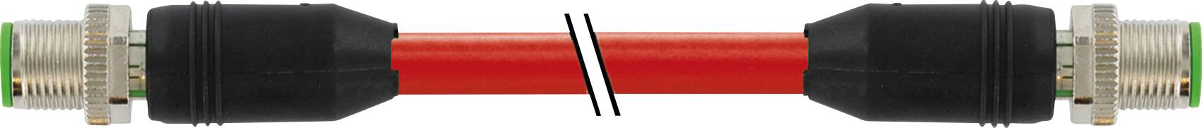 'Four-pole through connection for hazardous areas. Red cable connector with black end caps and metal connections.'
