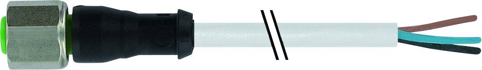 Illustration of an electrical cable with a black plug and exposed copper wires in brown, blue and green-yellow at the open end.