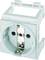 White Schuko socket with green text, suitable for wall mounting in household or office areas.