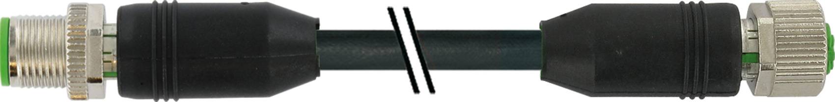 A black cable with two connectors at the ends, which are securely screwed together. It is used for reliable data transmission.