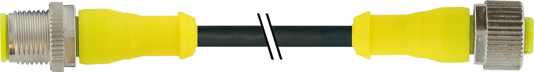 Cable connector with two yellow, ridged ends and a black central section, suitable for electrical connections.