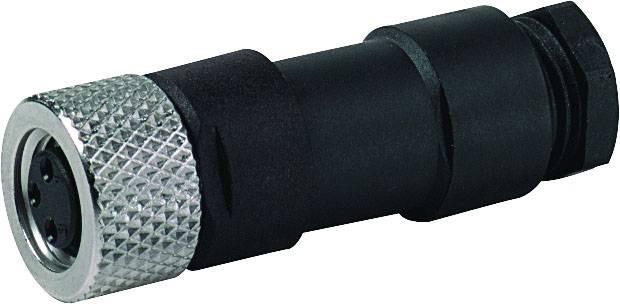 A black cylinder adapter with a metallic, ridged rim at one end.