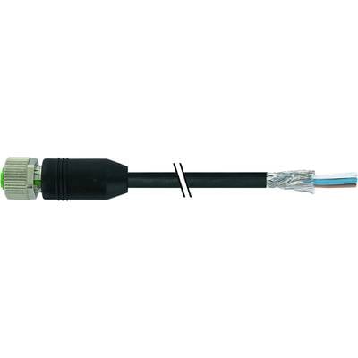 A black cable with an open end reveals exposed wires in various colours and a metallic shielding jacket.