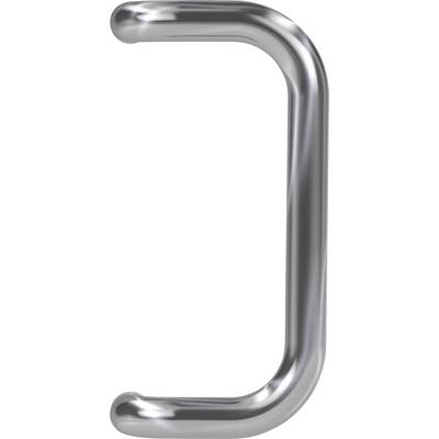 Metallic U-shaped door handle, smooth and polished.