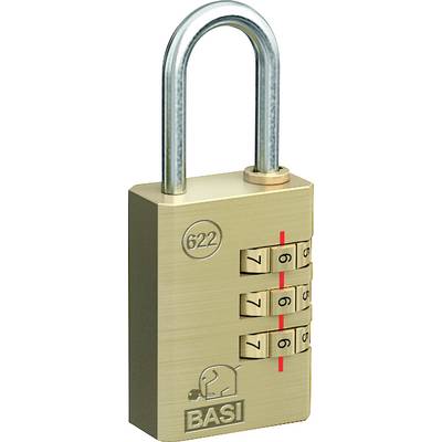 A brass padlock with a four-digit combination set to '6227', positioned next to an elephant logo.