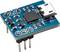 A small, blue microcontroller board with a USB port, multiple chips and connectors; a typical example of electronic components.