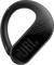 'A black portable Bluetooth speaker in the shape of a carabiner with the "JBL" logo on it.'