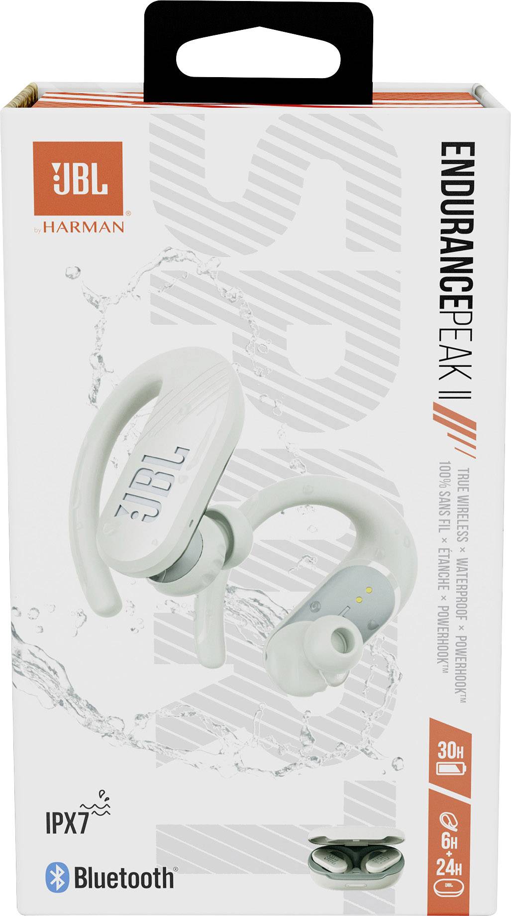 JBL Endurance Peak II Sports In-ear headphones Bluetooth® (1075101) White  Sweat-resistant, Waterproof, Battery indicat | Conrad.com
