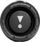 A black button with a large, silver exclamation mark in the centre and small symbols along the outer edge.