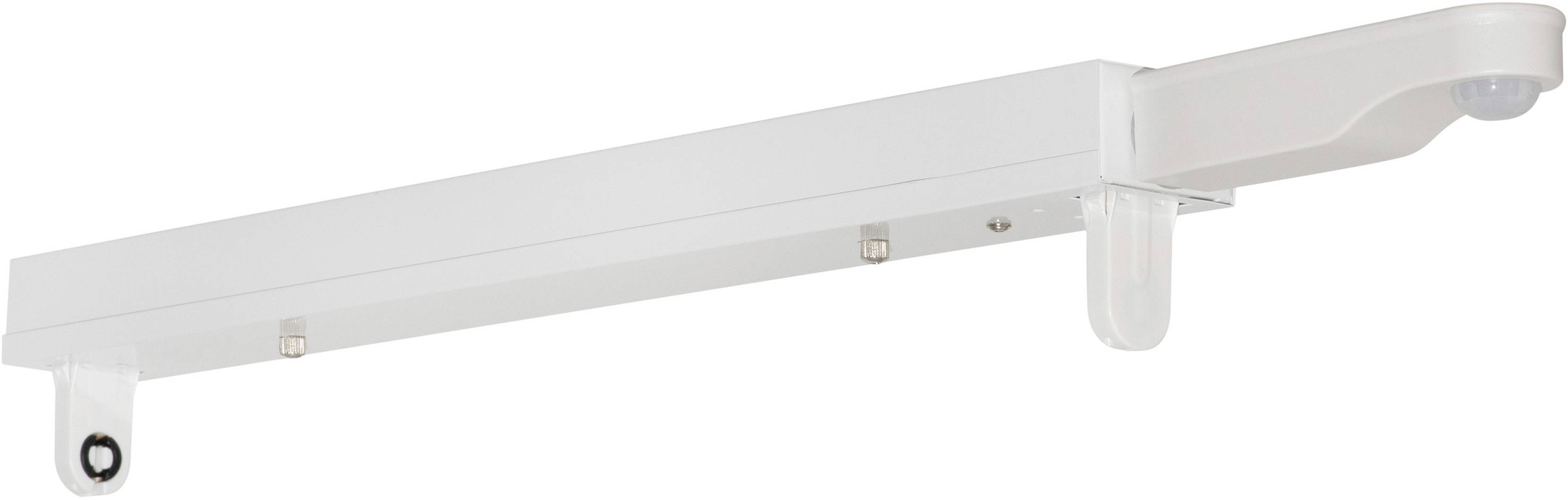 A white, elongated LED light with integrated motion sensor, suitable for wall mounting in indoor spaces.