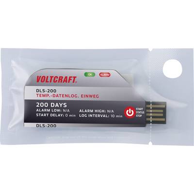 Single-Use Temperature Data Logger 'Voltcraft DLS-200', Recording for 200 Days, USB Connection, No Alarm Limits Set.