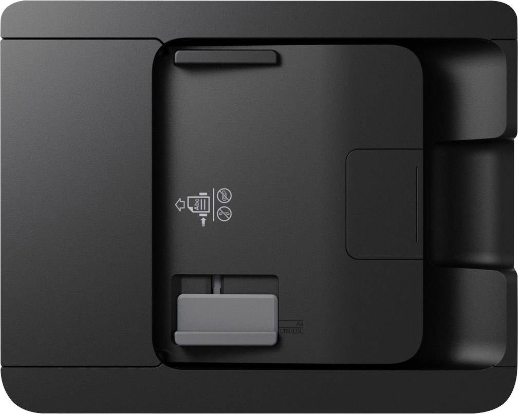 Black device with a compartment on the right side, displaying a symbol of a crossed-out bin with no paper.