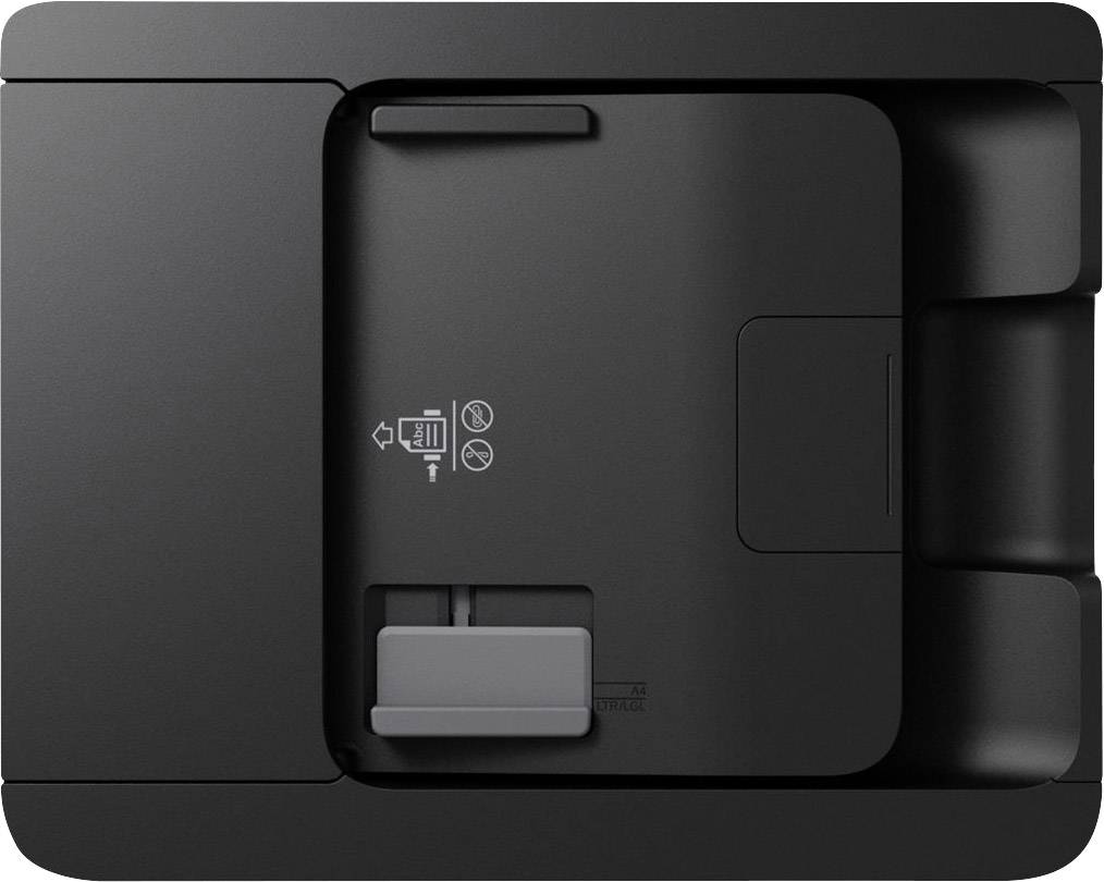 Black electronic device with symbols on the surface representing connection and warning instructions.