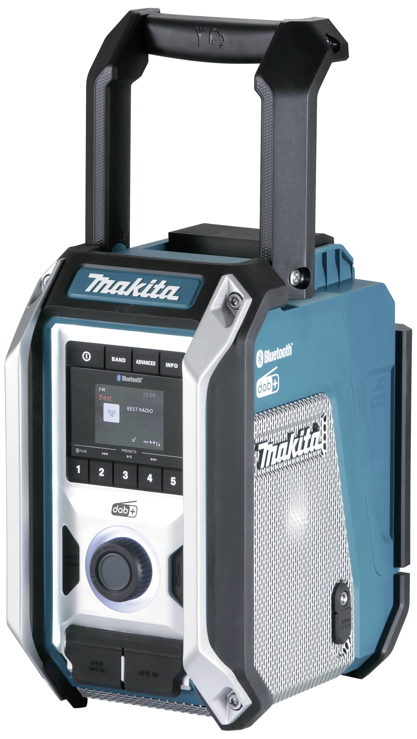 Makita DMR115 Workplace radio DAB, DAB+ AUX, Bluetooth, USB splashproof, shockproof Turquoise, Black, Silver
