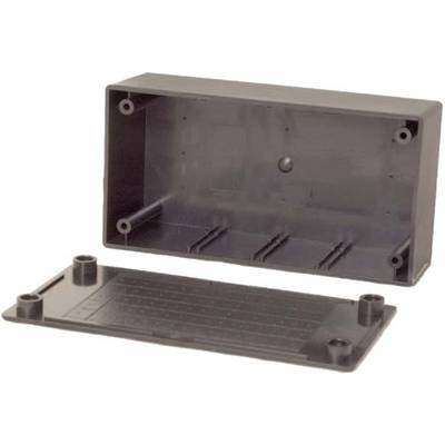 Black, rectangular plastic enclosure with removable cover, suitable for electronic projects or wiring solutions.