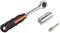 Ratchet with black handle, universal socket key and adapter. Tools for mechanical tasks and repairs.