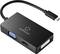 A black USB-C adapter with the 'renkforce' logo connects USB-C to VGA, HDMI and DVI ports, ideal for connecting multiple display types.